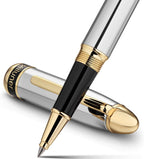 BEILUNER 315 Pluma Rollerball de Lujo, Impresionante Cromo Plateado con Acabado de Oro 24K, Artesanía de Grado de Lujo, El Mejor Set de Regalo de Pluma para Hombres y Mujeres, Graduación, Ejecutivo