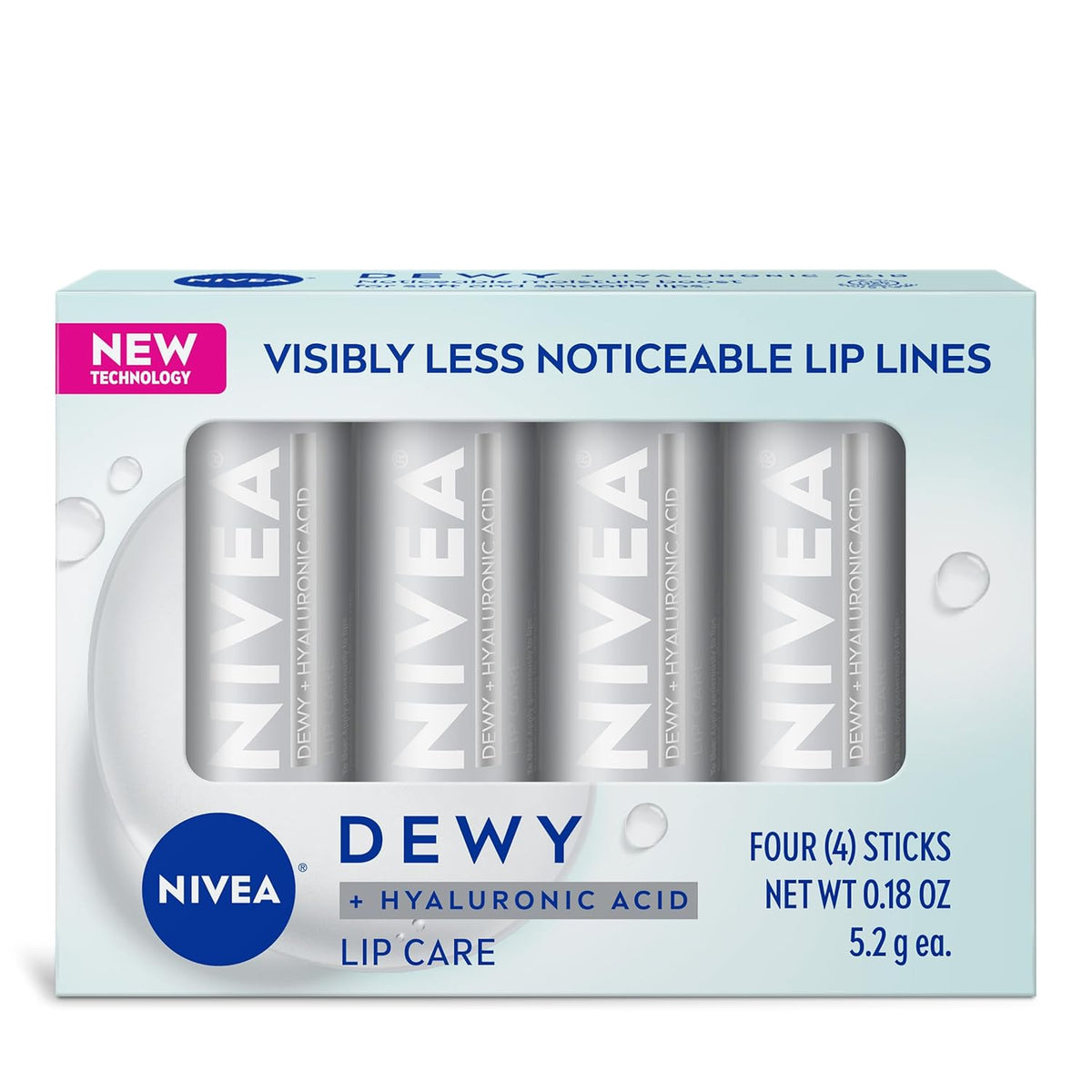 NIVEA Bálsamo labial Dewy con ácido hialurónico, ligero y ultrahidr...