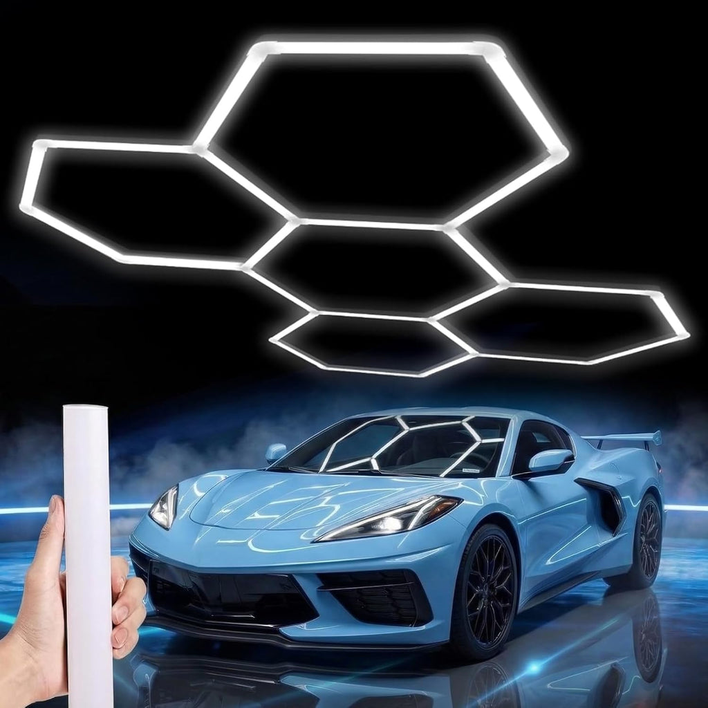 LZHOME Luces LED hexagonales de garaje de 5000 K: paquete de 25 actualizaciones de 1.31 pulgadas más amplias, 26300LM iluminación hexagonal súper brillante para techo, luz LED para taller, taller