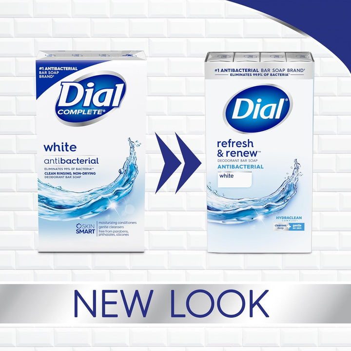 Dial Jabón antibacteriano en barra, Refresh &amp; Renew, blanco, 4...