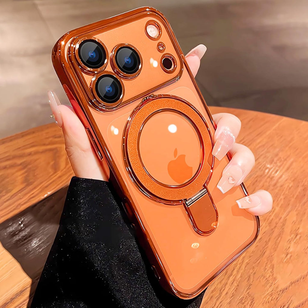 Funda magnética para iPhone 17 Pro Max transparente con soporte, protección completa de la cámara [compatible con Magsafe], funda para iPhone 17 Pro Max de 6.9 pulgadas, naranja