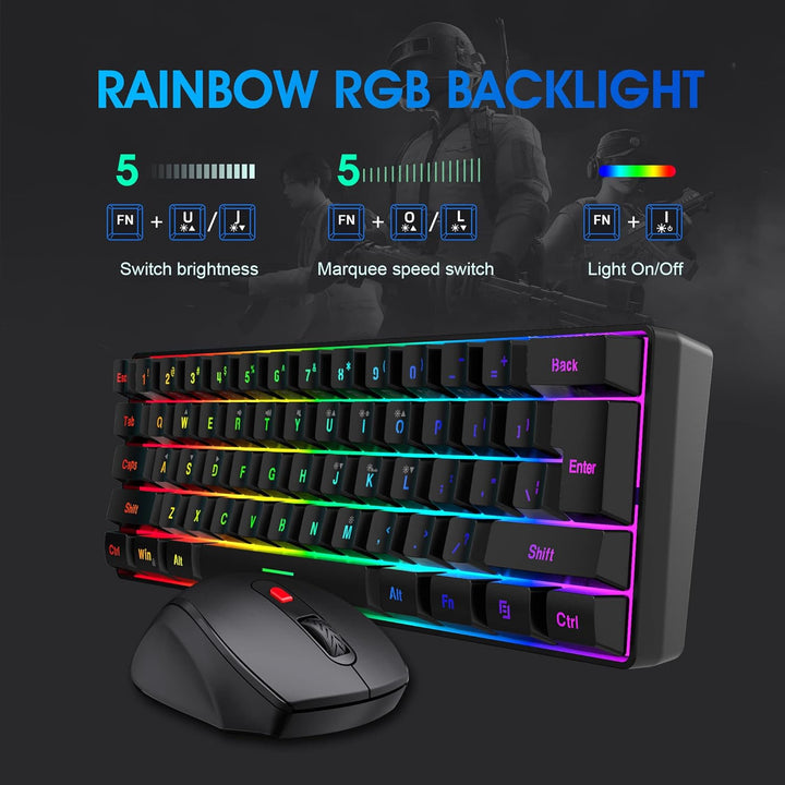 Combinación de teclado y mouse inalámbricos para juegos de 60% de S...