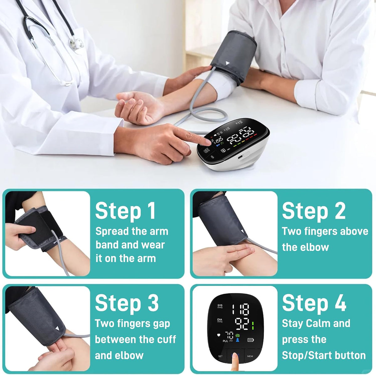 huangirl Monitor de presión arterial superior del brazo, brazalete automático de presión arterial con puño grande, monitores de presión arterial para uso doméstico