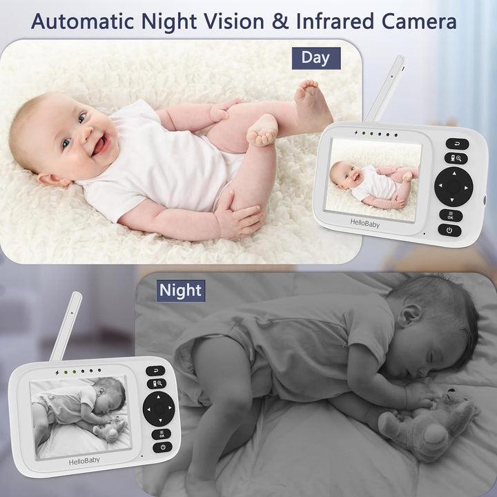 HelloBaby Monitor de bebé con cámara y audio, pantalla IPS de 3.2 p...