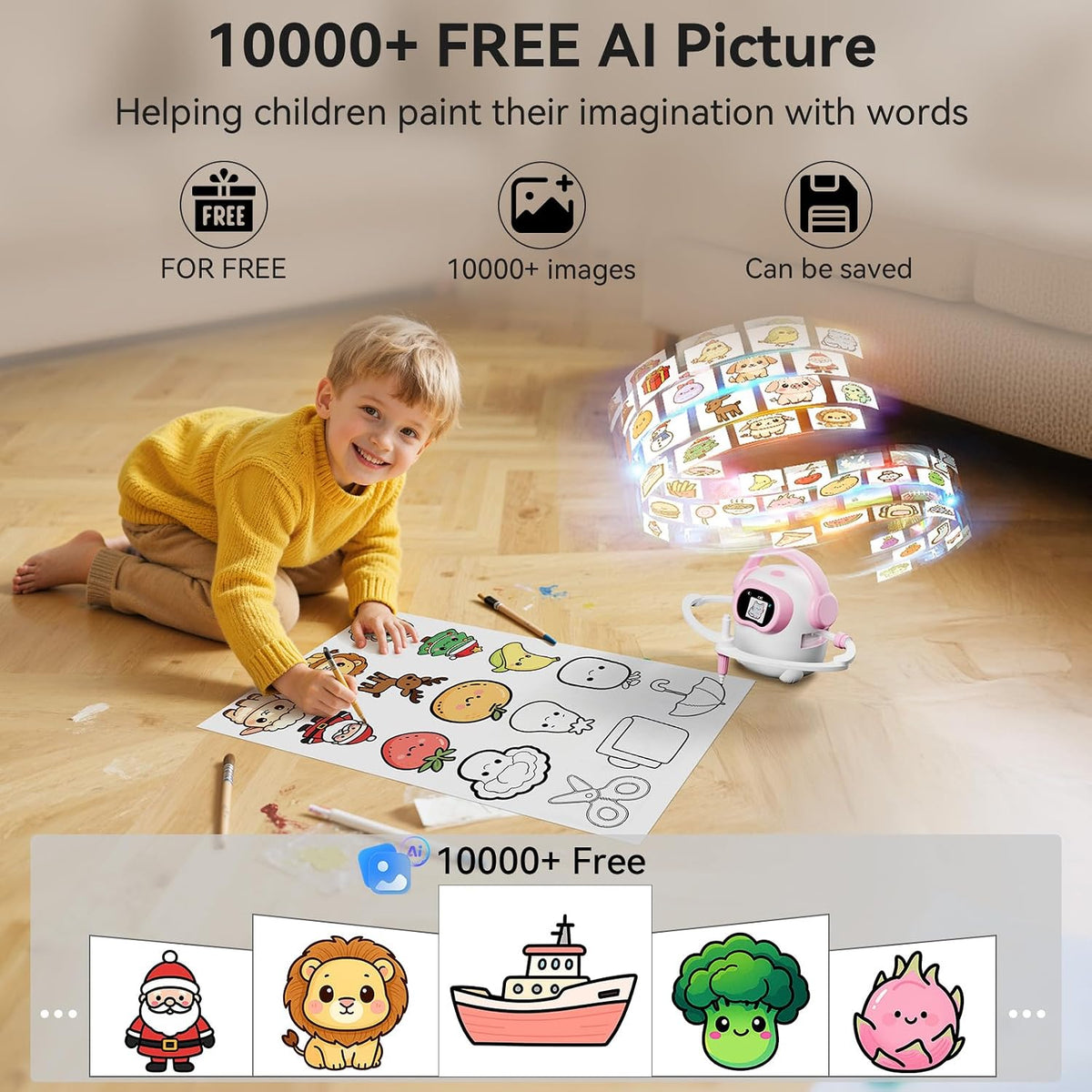 Robot de dibujo AI para niños, con aplicación, más de 10000 imágenes generadas por IA gratis, juguetes educativos de aprendizaje para niños y niñas de 3 a 8 años, juguete de pintura ilustrada con IA