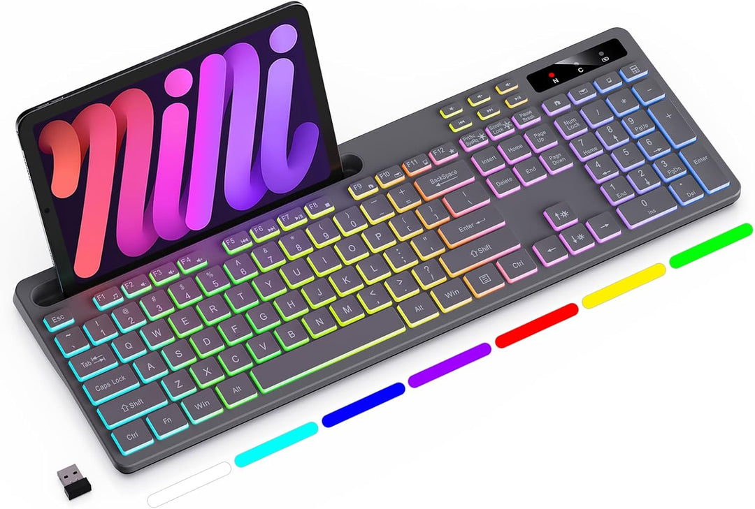 Soueto Teclado inalámbrico con retroiluminación RGB de 7 colores, t...