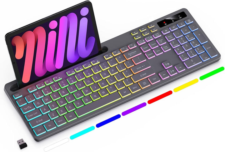 Soueto Teclado inalámbrico con retroiluminación RGB de 7 colores, t...