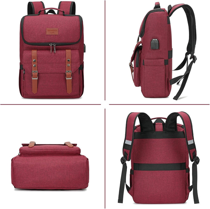 YALUNDISI Mochila vintage de viaje para laptop con puerto de carga...