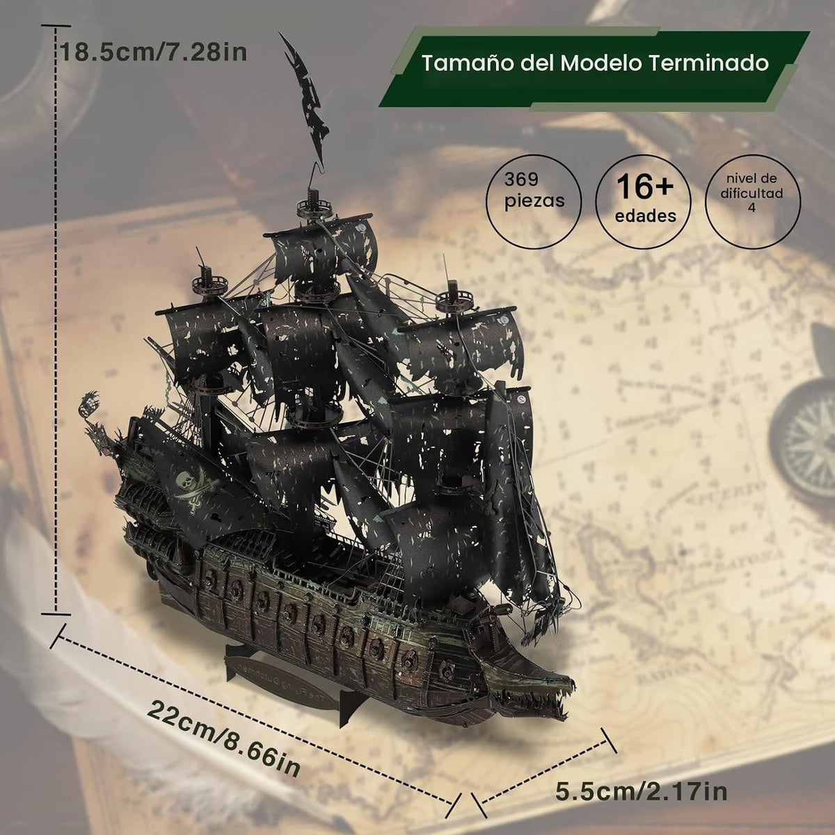 Piececool - Rompecabezas 3D con juegos de herramientas DIY, kits de construcción de modelo de barco pirata el Holandés Errante, rompecabezas 3D de metal difíciles para adultos, grandes regalos de