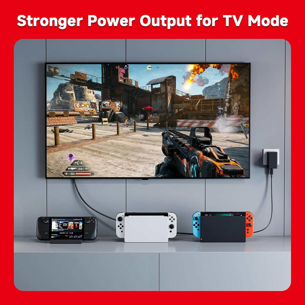 Paquete de 2 cargadores para Nintendo Switch, adaptador de CA de 45 W de carga rápida con 2 cables USB C desmontables de 5 pies, compatible con Switch/OLED/Lite, Steam Deck, soporte para modo de TV