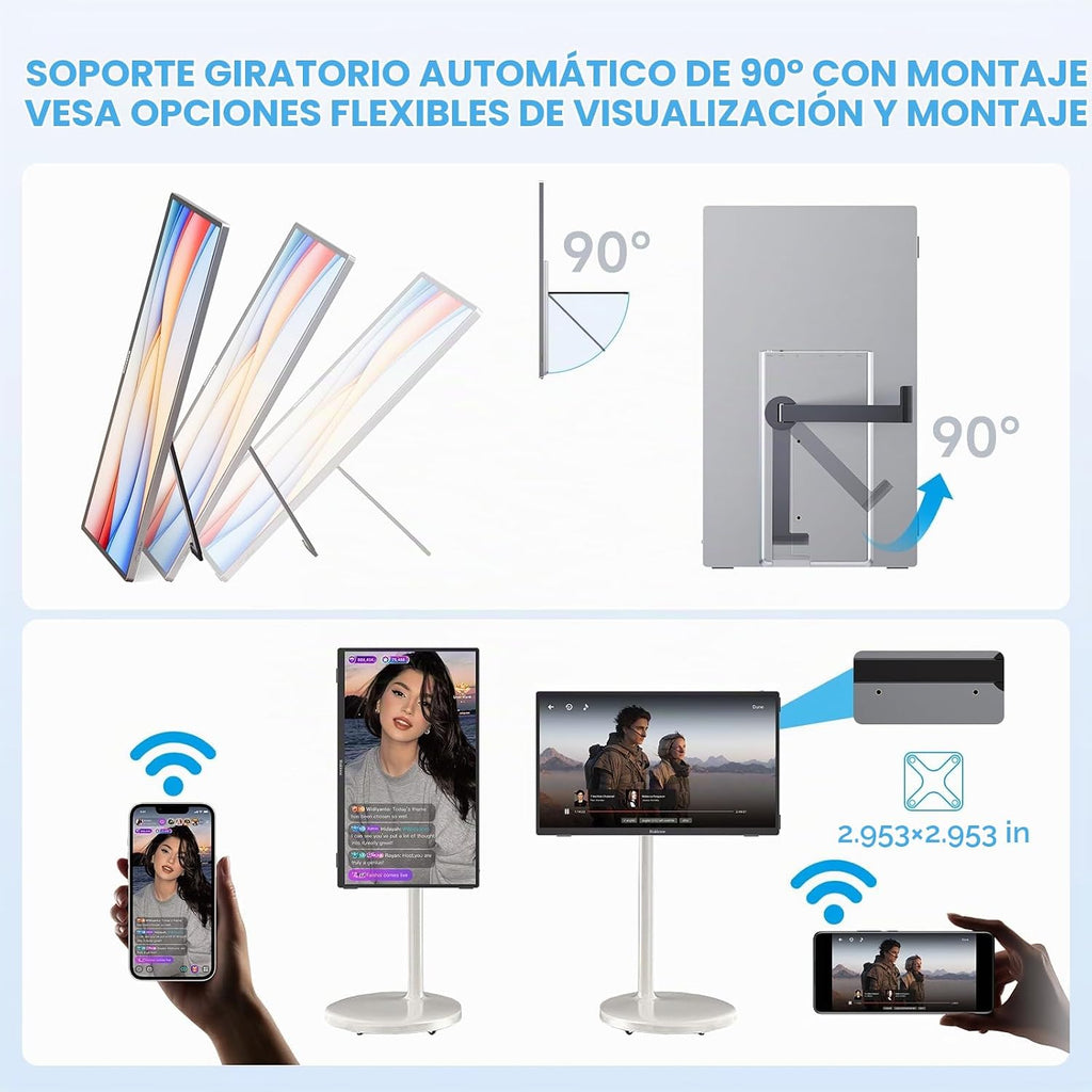 Monitor portátil inalámbrico, extensor de pantalla portátil de 15.6 pulgadas, 1080P, lanzamiento inalámbrico y rotación automática, monitor dual para portátil/Mac/Switch/teléfono/PC