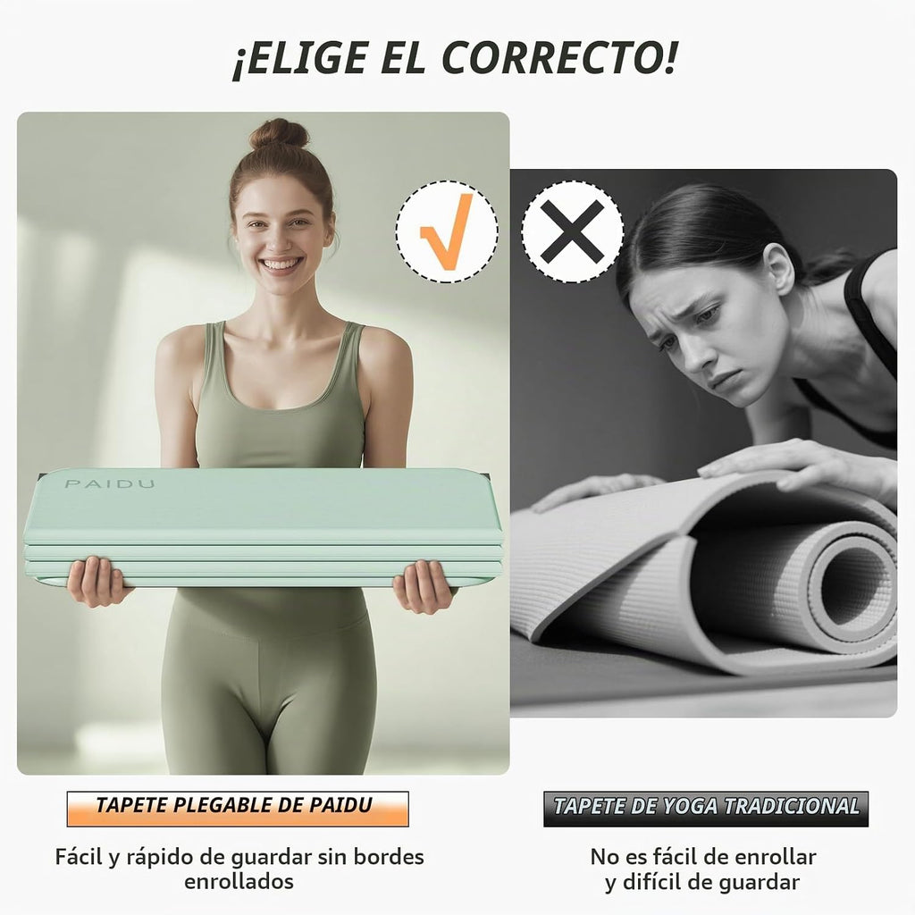 PAIDU Esterilla de yoga plegable para fitness, extra gruesa de 2/5 pulgadas (0.394 in) | TPE antideslizante certificado SGS | 75 x 26 pulgadas extra larga | portátil y fácil de almacenar | para yoga