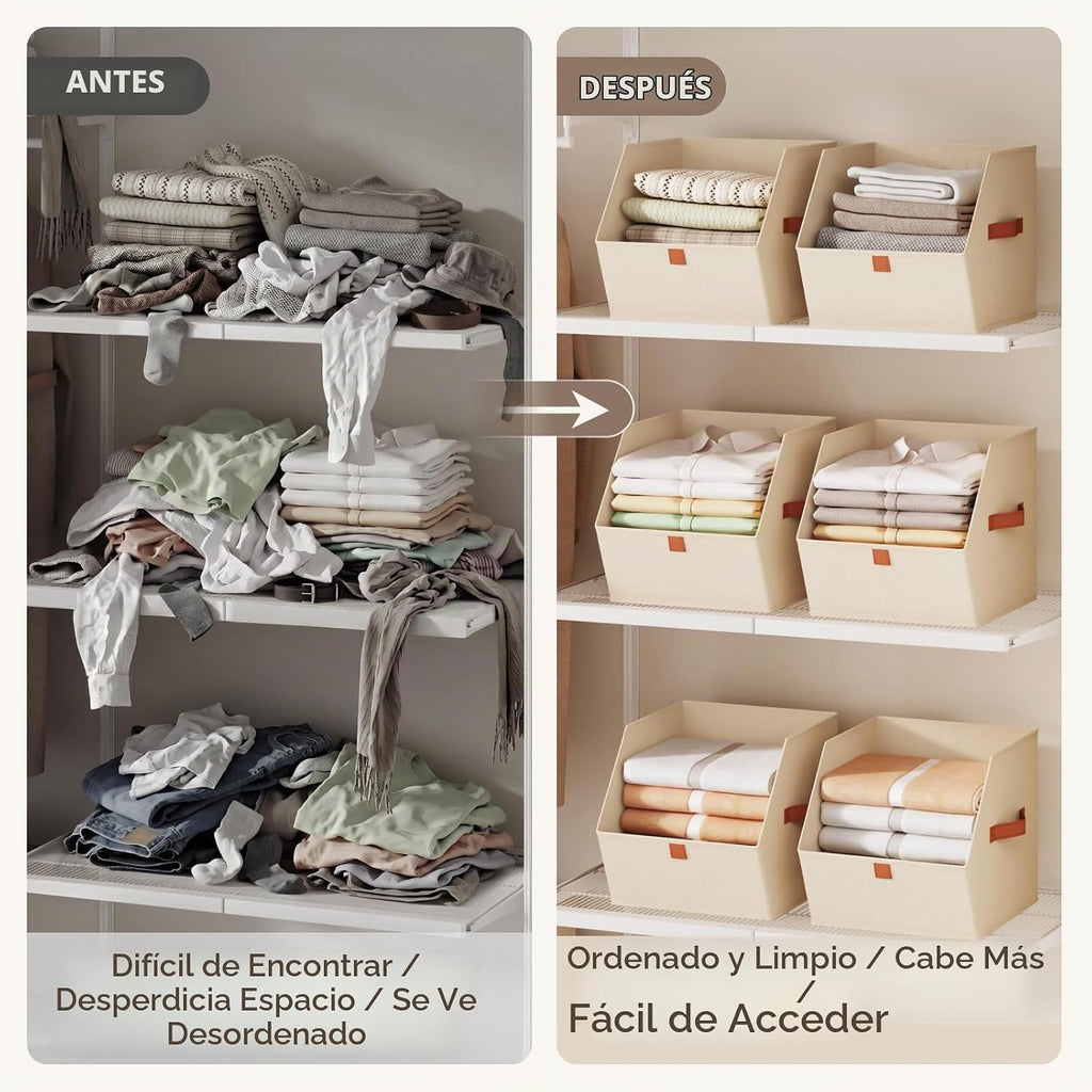 Cubos de almacenamiento de tela para armario, paquete de 6 cubos cuadrados de almacenamiento con doble asa para ropa, toallas, juguetes, cubos organizadores de almacenamiento para dormitorio, guardería, estantes, armario, espacios pequeños, beige