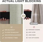 Joydeco Cortinas opacas para dormitorio, 84 pulgadas de largo, 100% bloqueo de luz, 2 paneles de cortinas beige claro, cortinas de oscurecimiento de habitación con aislamiento térmico, lino