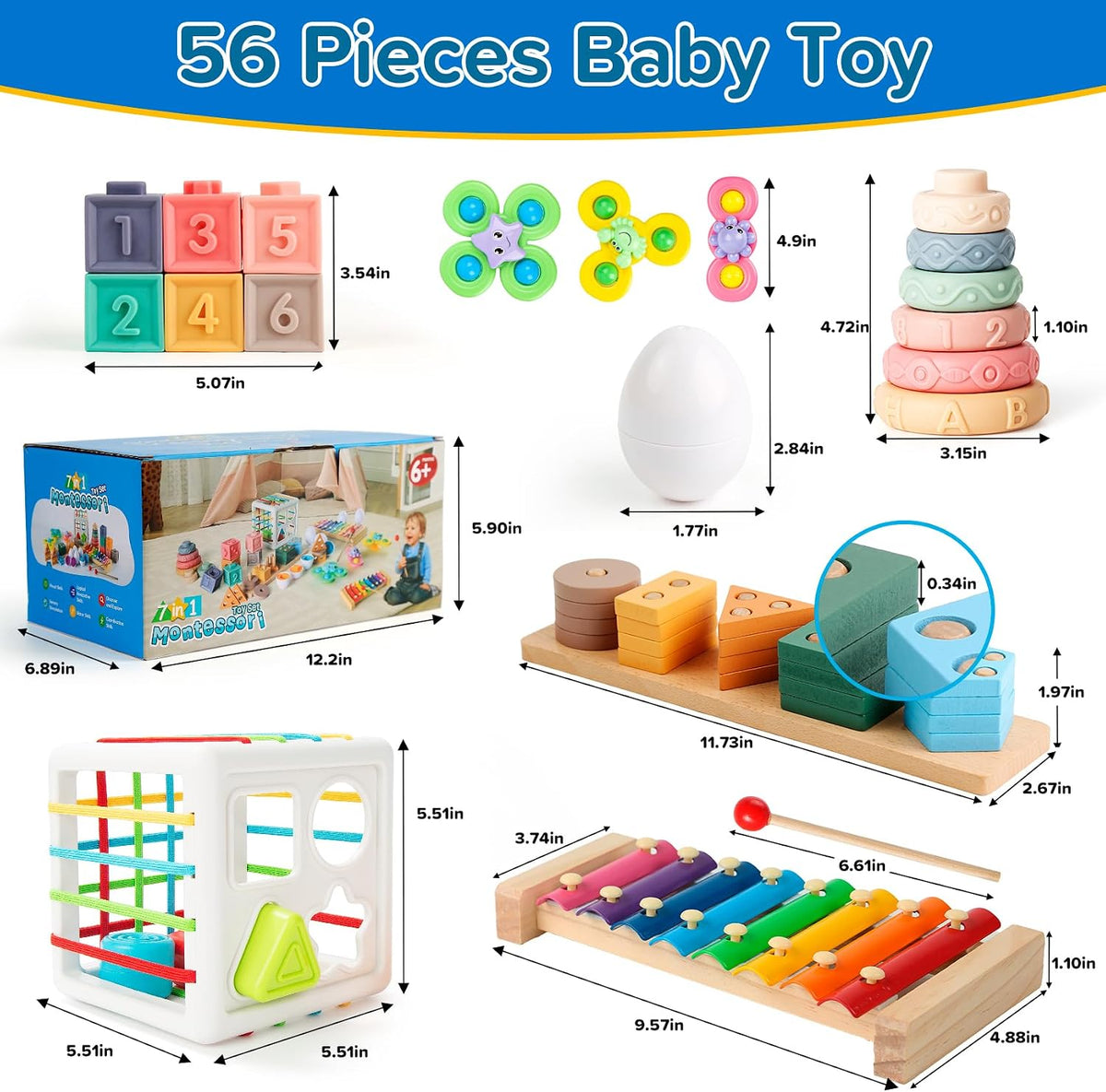 Somastung Juguetes para bebés 7 en 1 de 6 a 12 meses, juguetes Montessori para bebés de 6-9-12-18 meses