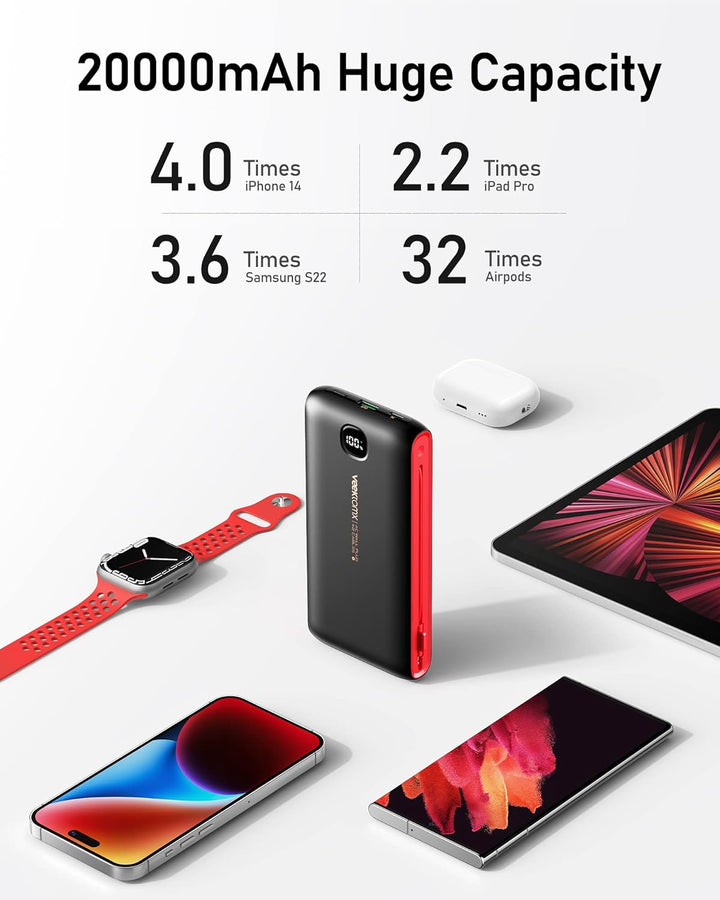 VEEKTOMX Cargador portátil con cables integrados de 20000 mAh, banc...