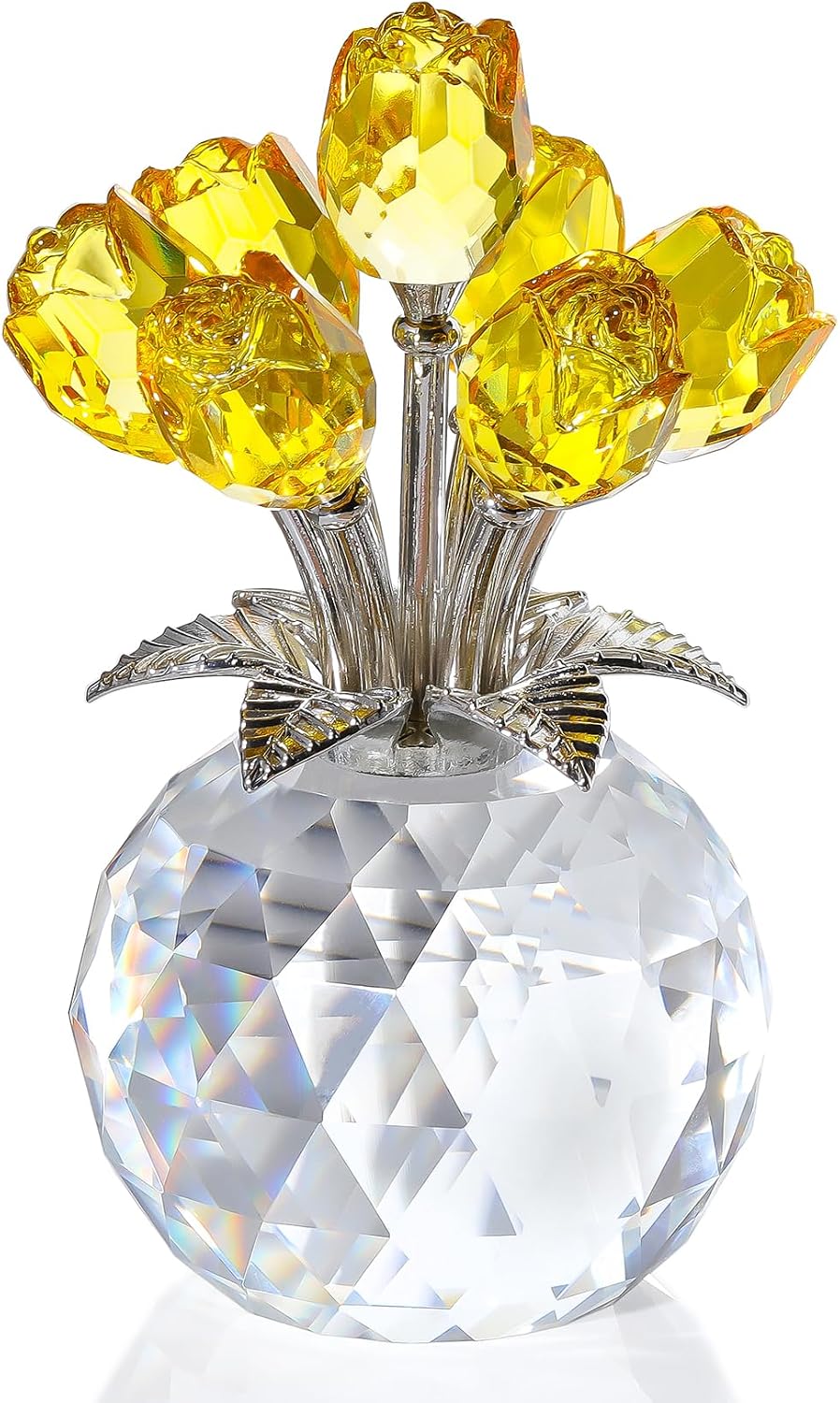 Crystal Yellow Rose Flower Figurine, Figura de flor de cristal