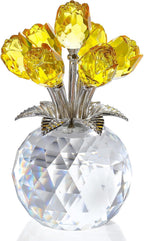 Crystal Yellow Rose Flower Figurine, Figura de flor de cristal