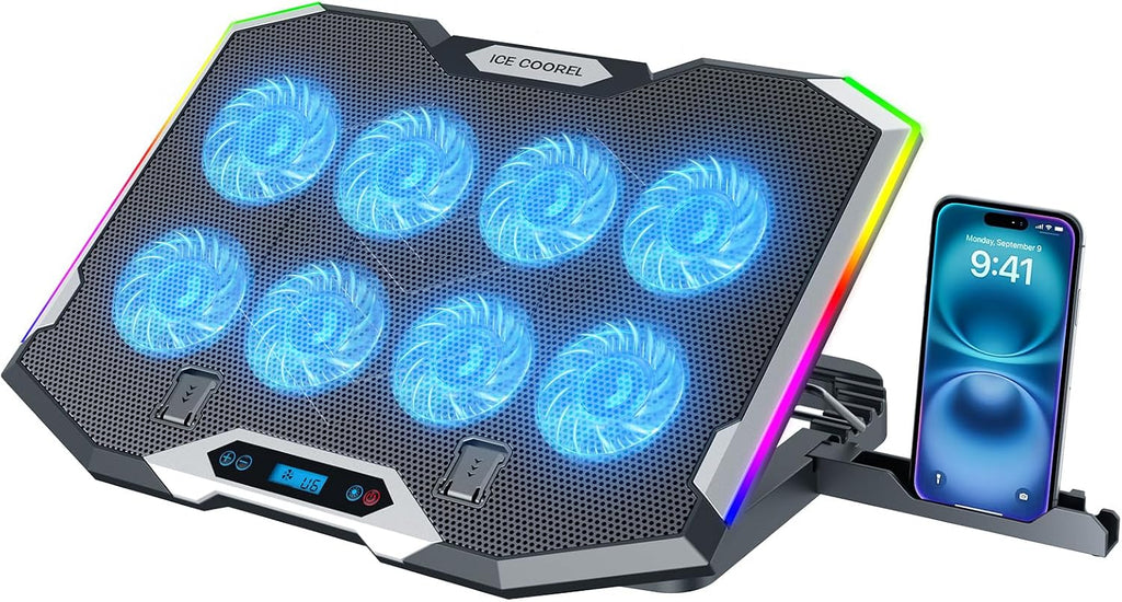 Almohadilla de refrigeración para laptop gaming con 8 ventiladores de refrigeración, almohadilla enfriadora de ventilador para laptop de 15 a 17.3 pulgadas, soporte enfriador para notebook