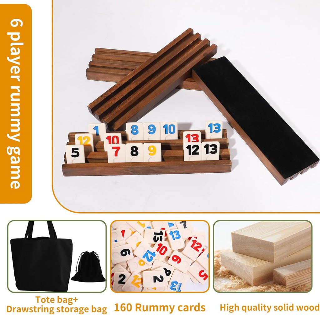 Rummy Cube Game Original - Juego de Cubos Rummy para 2-4 Jugadores con 106 Fichas y 4 Soportes de Madera - Juegos de Mesa Clásicos para Familia y Fiesta