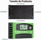 Controlador de carga de panel solar MPPT de 30 A, controlador de cargador de batería solar automático de 12 V/24 V con pantalla LCD, puerto USB dual y temporizador de ajuste de horas de encendido