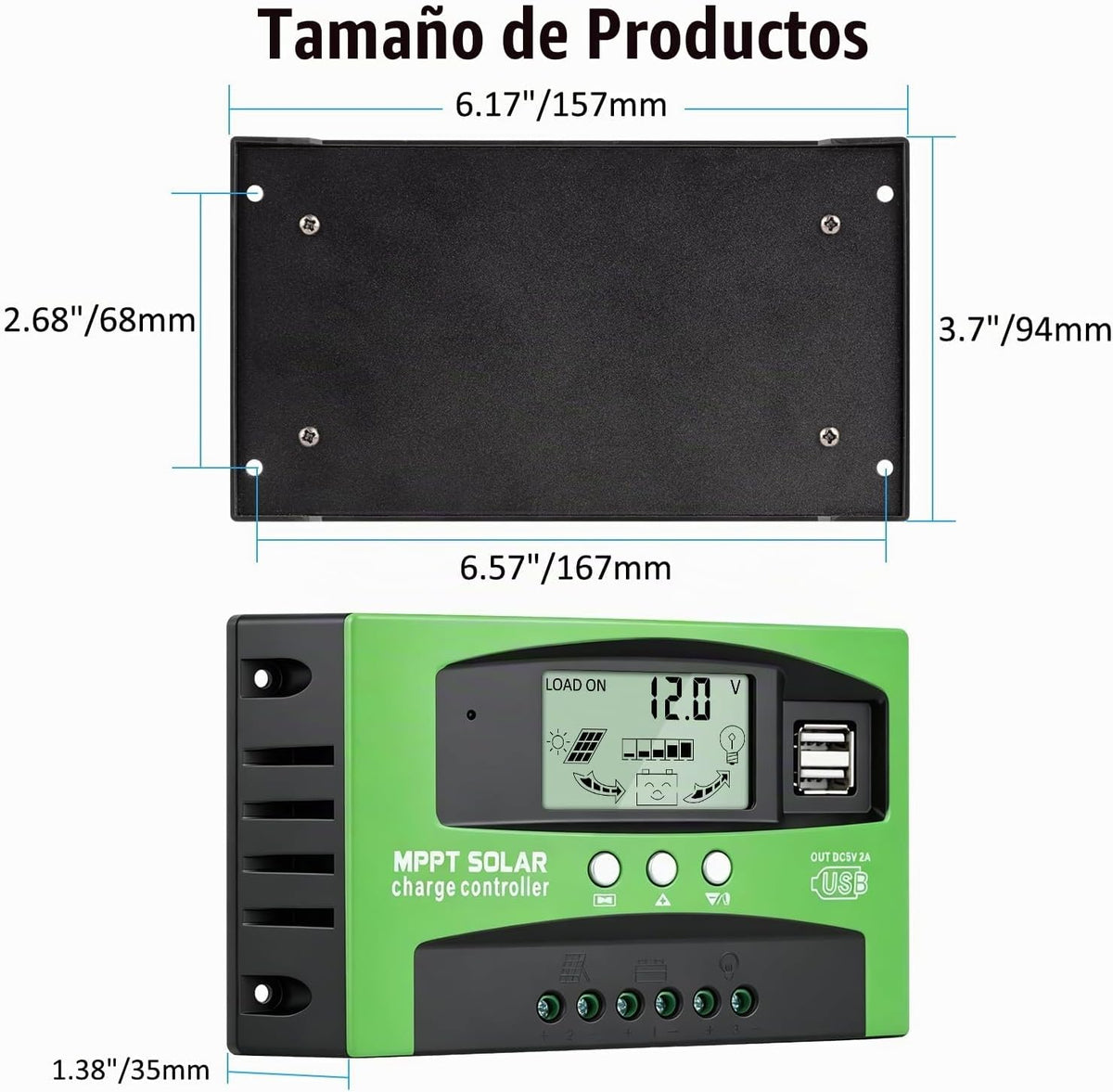 Controlador de carga de panel solar MPPT de 30 A, controlador de cargador de batería solar automático de 12 V/24 V con pantalla LCD, puerto USB dual y temporizador de ajuste de horas de encendido