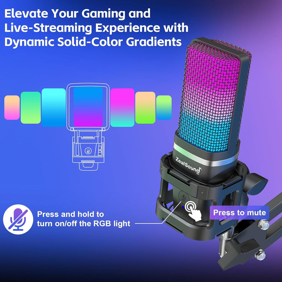ZealSound Micrófono USB para Juegos, Micrófono Condensador con Canc...