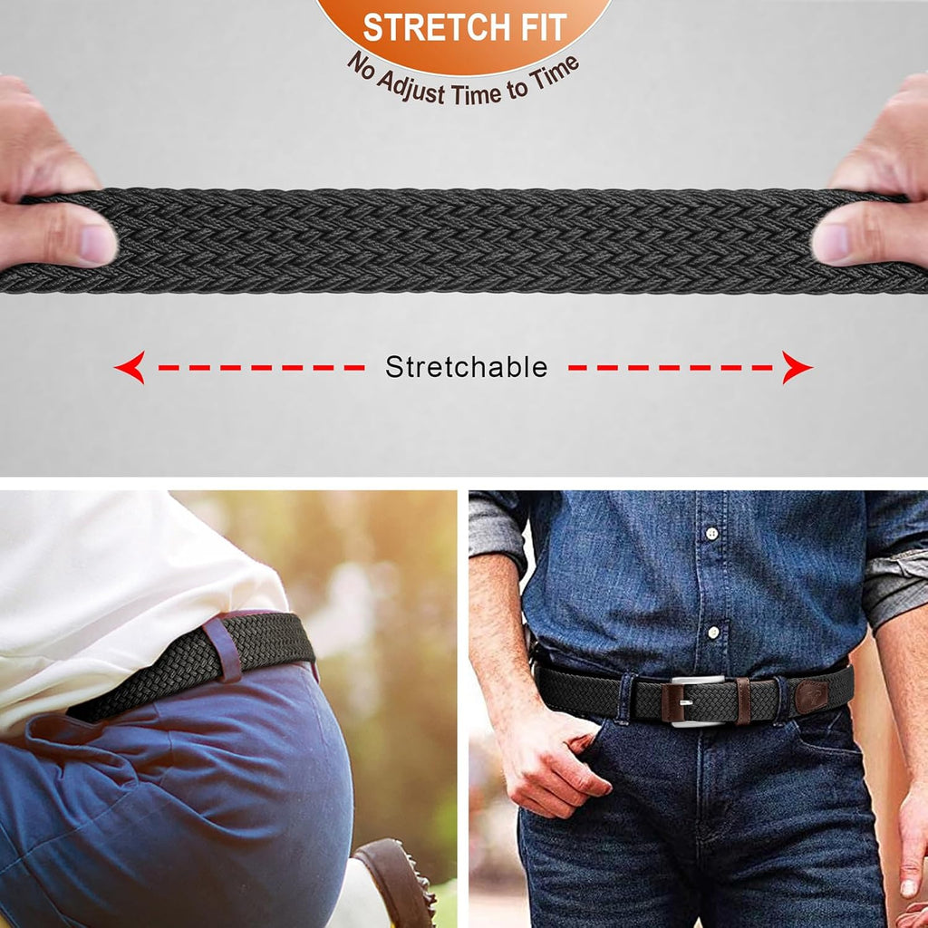 BULLIANT Cinturón para hombre, paquete de 2, elástico, trenzado, pa...