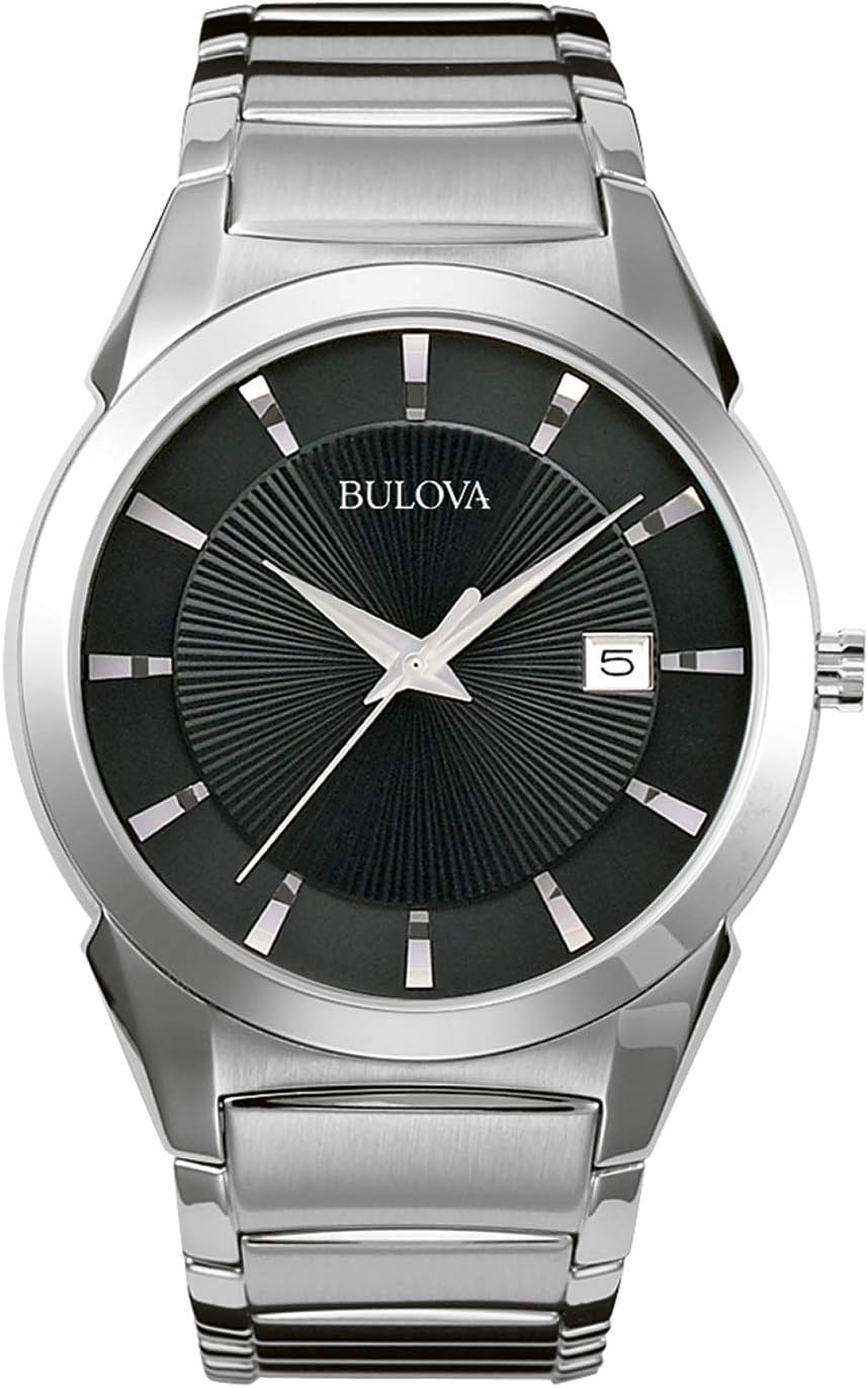 Bulova Reloj de hombre de 3 manecillas con calendario y fecha, mecanismo de cuarzo, esfera con patrón, 38mm, Estilo: 96B149