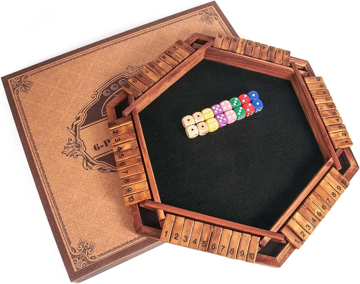 AMEROUS - Juego mejorado de dados "Shut The Box" para 1-6 jugadores, juego de mesa de madera para matemáticas con 16 dados para niños, adultos, familia, aula, hogar, fiesta o bar