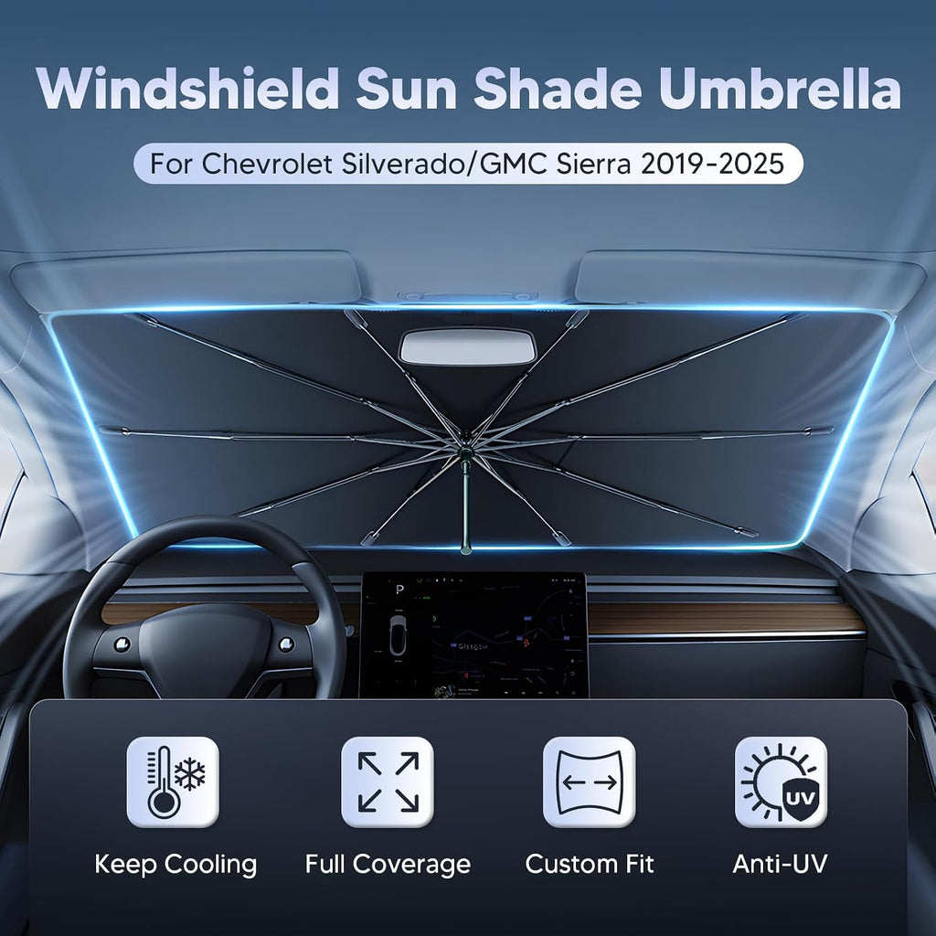Parasol para parabrisas Autorder para Chevrolet Silverado / GMC Sierra 1500 2500 3500 2019-2026, material de cristal de hielo mejorado, sombrilla de bloqueo solar para parabrisas del automóvil