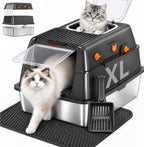 Caja de arena de acero inoxidable con tapa, caja de arena cerrada extragrande para gatos grandes, bandeja de arena de metal alto para gatos, entrada frontal y salida superior