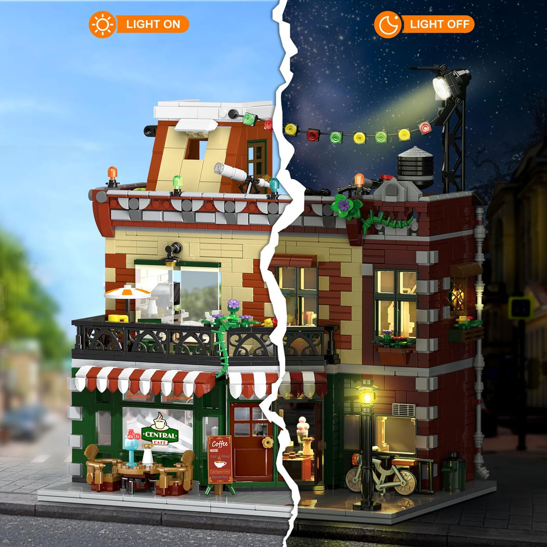 Juego de construcción de casa de café con luz 1589 piezas