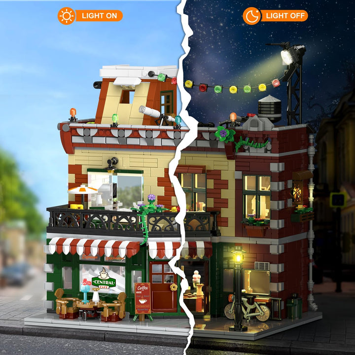 Juego de construcción de casa de café con luz 1589 piezas