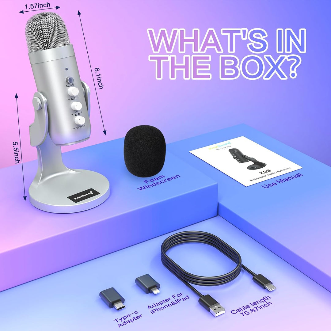 ZealSound Micrófono USB, micrófono condensador de computadora, micr...