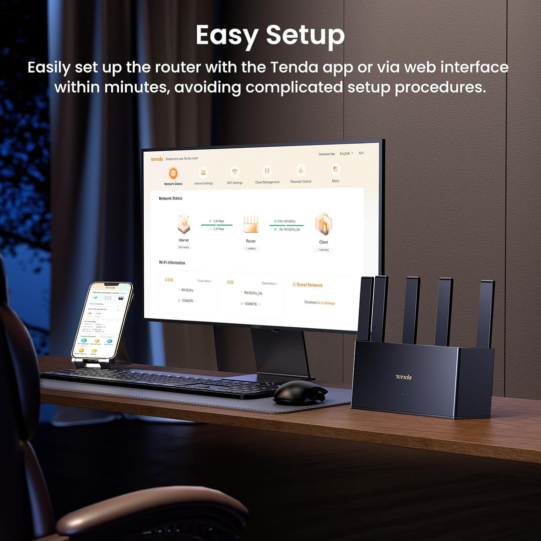 Tenda Router WiFi 7 de doble banda BE3600 (RE3L): puertos 3x1G, fác...