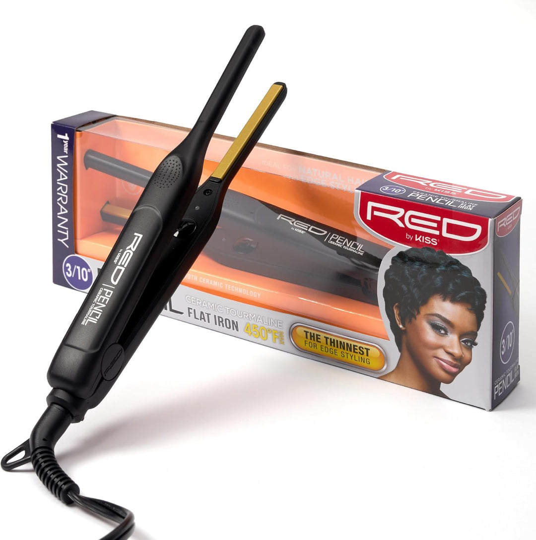 Kiss Red by Pencil - Plancha plana para el cabello, 0.3 pulgadas, c...
