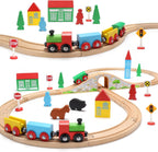 SainSmart Jr. Juego de Tren de Madera para Niños Pequeños con Vías de Tren de Doble Cara Compatible con Brio, Thomas, Melissa y Doug, Tren de Juguete de Madera Infantil para Niños y Niñas de 3, 4, 5