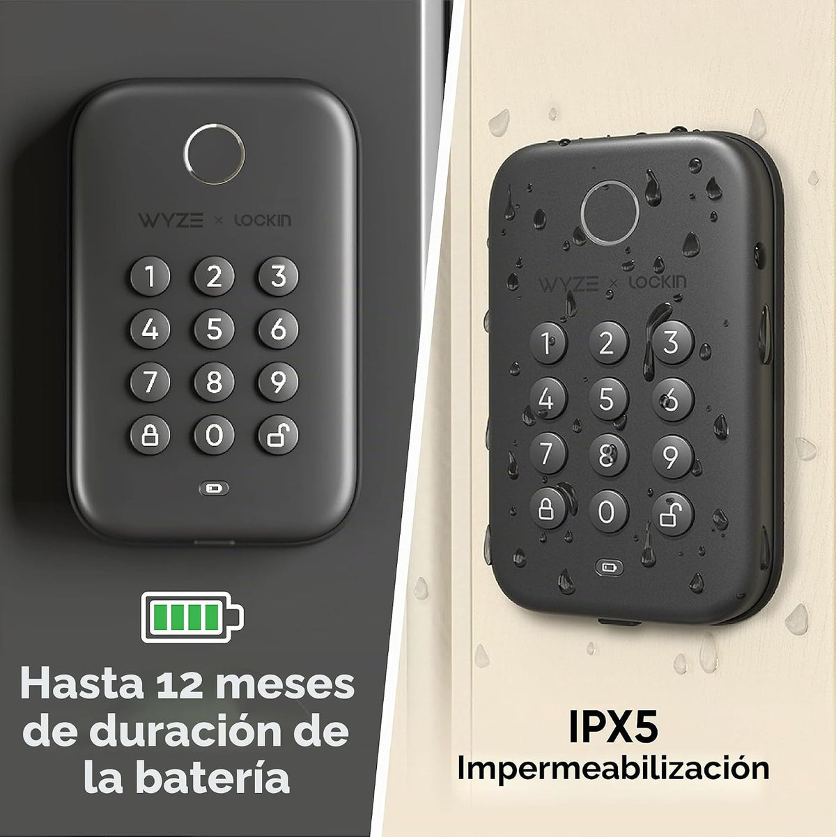 Wyze Cerrojo de Bloqueo Automático, Entrada sin Llave con Huella Dactilar para Puerta, Reemplazo de Cerradura Inteligente Bluetooth, Teclado Retroiluminado, IPX5 Resistente a la Intemperie, Historial