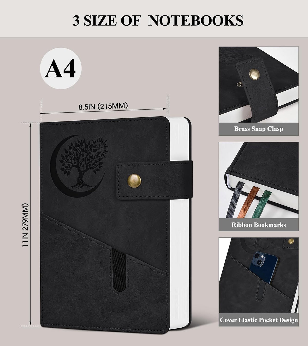 Cuaderno rayado de 8.5 x 11 pulgadas, 366 páginas, diario de cuero