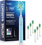 7AM2M Cepillo de dientes eléctrico sónico con 6 cabezales de cepillo para adultos y niños, una carga durante 120 días, carga rápida inalámbrica, 5 modos, cepillo de dientes alimentado por 40000VPM