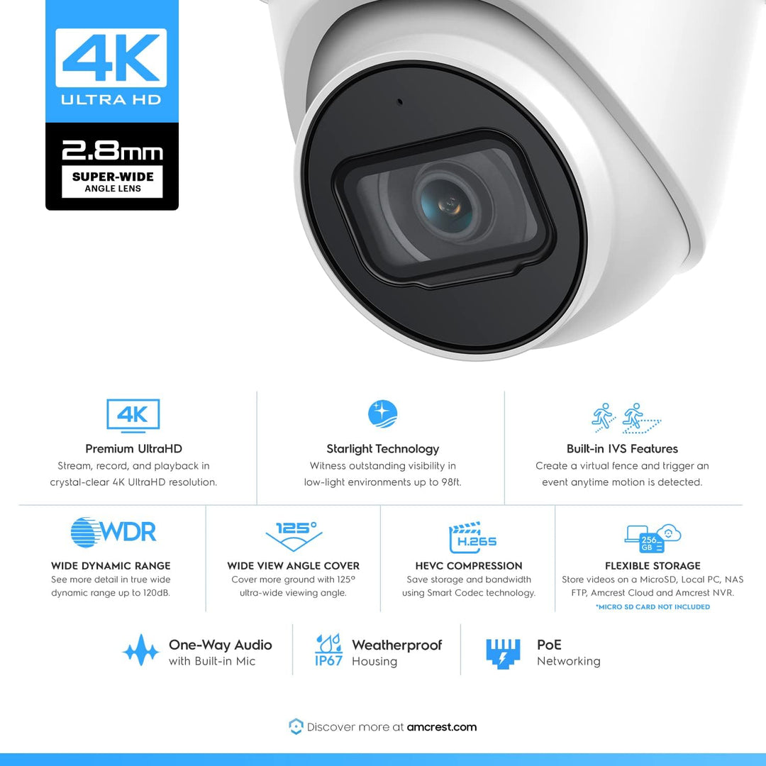 Sistema de Cámara de Seguridad 4K POE Amcrest con NVR PoE 4K de 8 C...