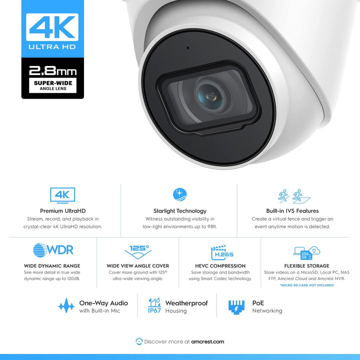Sistema de Cámara de Seguridad 4K POE Amcrest con NVR PoE 4K de 8 C...