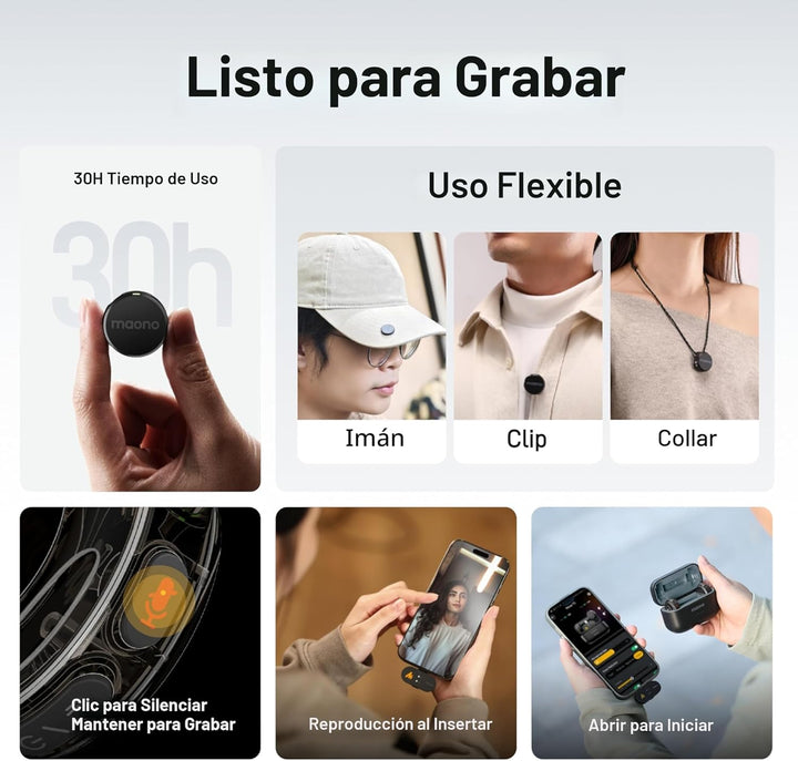 MAONO Micrófono inalámbrico Lavalier para iPhone 17\/16\/15\/Androi...