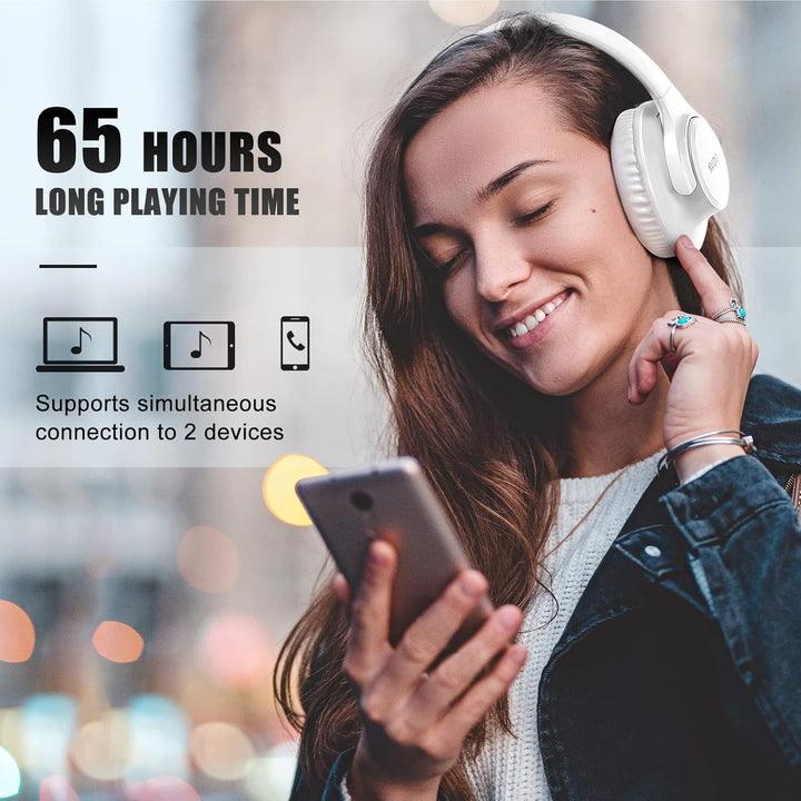 KVIDIO Auriculares Bluetooth sobre la oreja, 65 horas de reproducci...