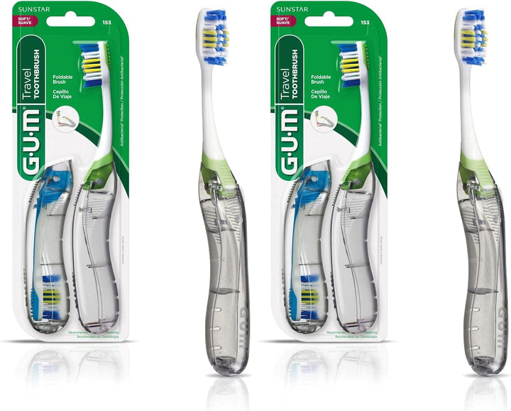 GUM Cepillo de dientes de viaje plegable, cabezal compacto + limpia...