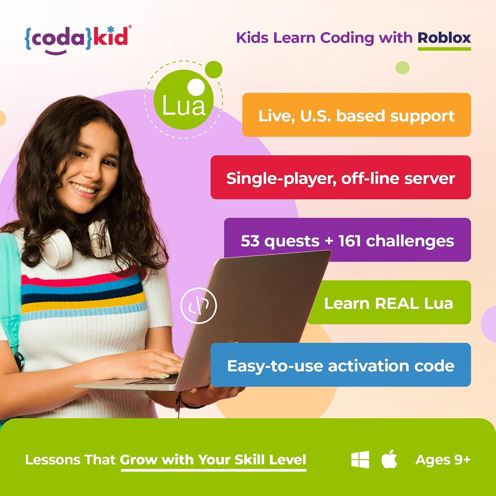 CodaKid Roblox Coding Box para Kids - Diseño de juegos y programación en Lua, para edades 9+ - Incluye 12 meses de acceso y apoyo de mentor en línea