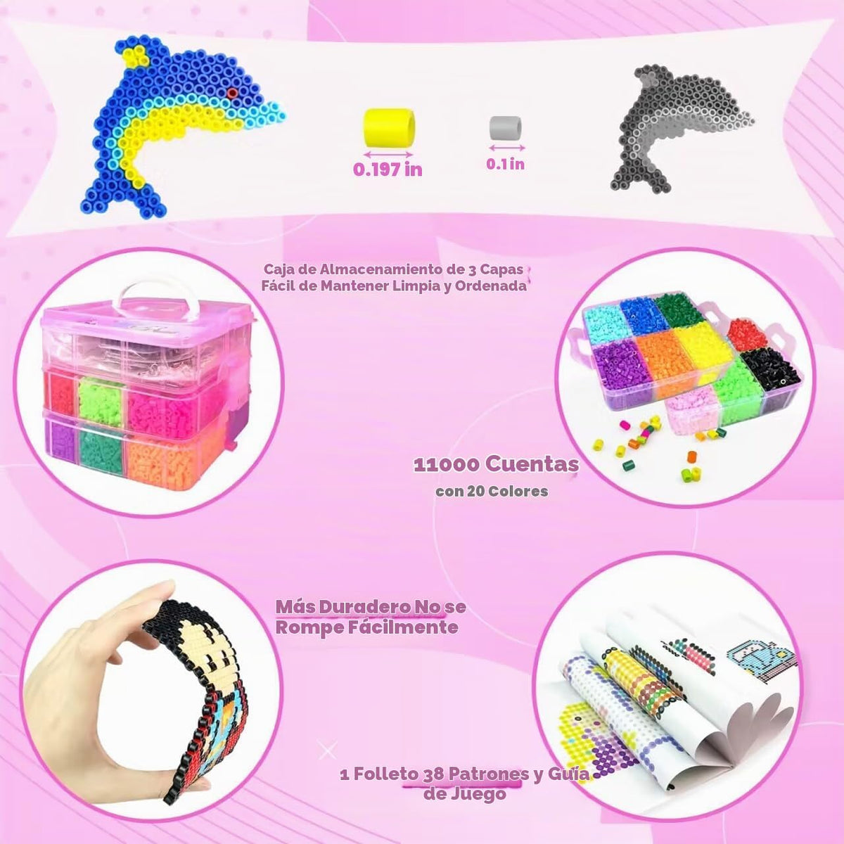 Kit de 11000 cuentas fusibles - Juego de cuentas de 5 mm de 20 colores con caja de almacenamiento, tablero de clavijas, papel de planchado y accesorios, kits de arte y manualidades para niños de 5