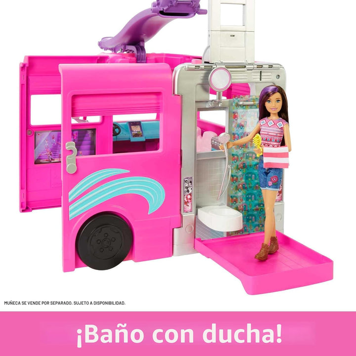 Barbie Camper, juego de muñeca con 60 accesorios, tobogán de 30 pul...