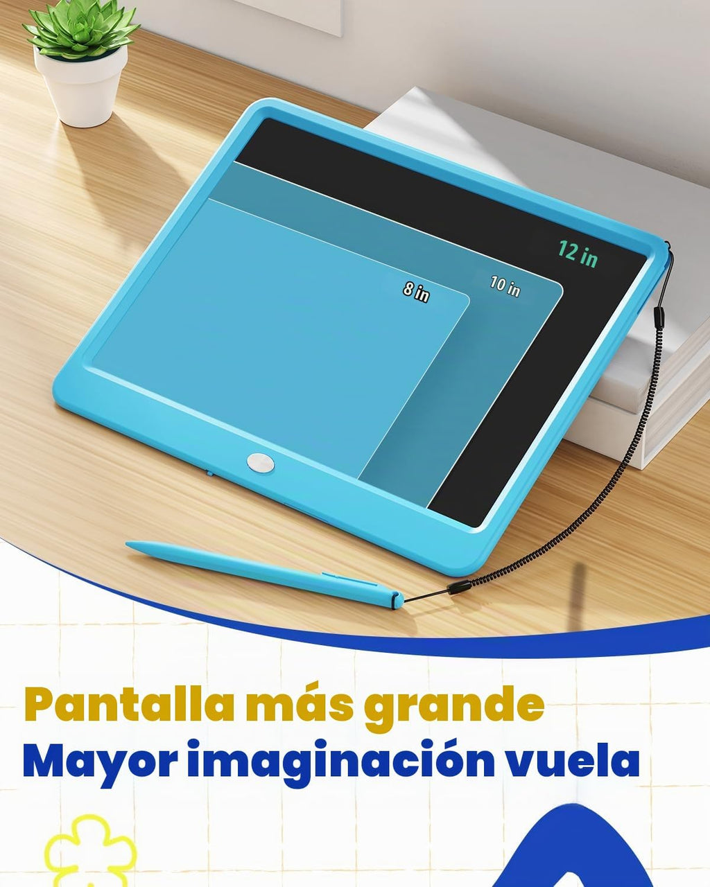 Tableta de escritura LCD de 12 pulgadas, tablero de dibujo colorido, tablero de garabatos, almohadilla de escritura borrable y reutilizable, educativa para niñas y niños de 3 a 8 años (azul)